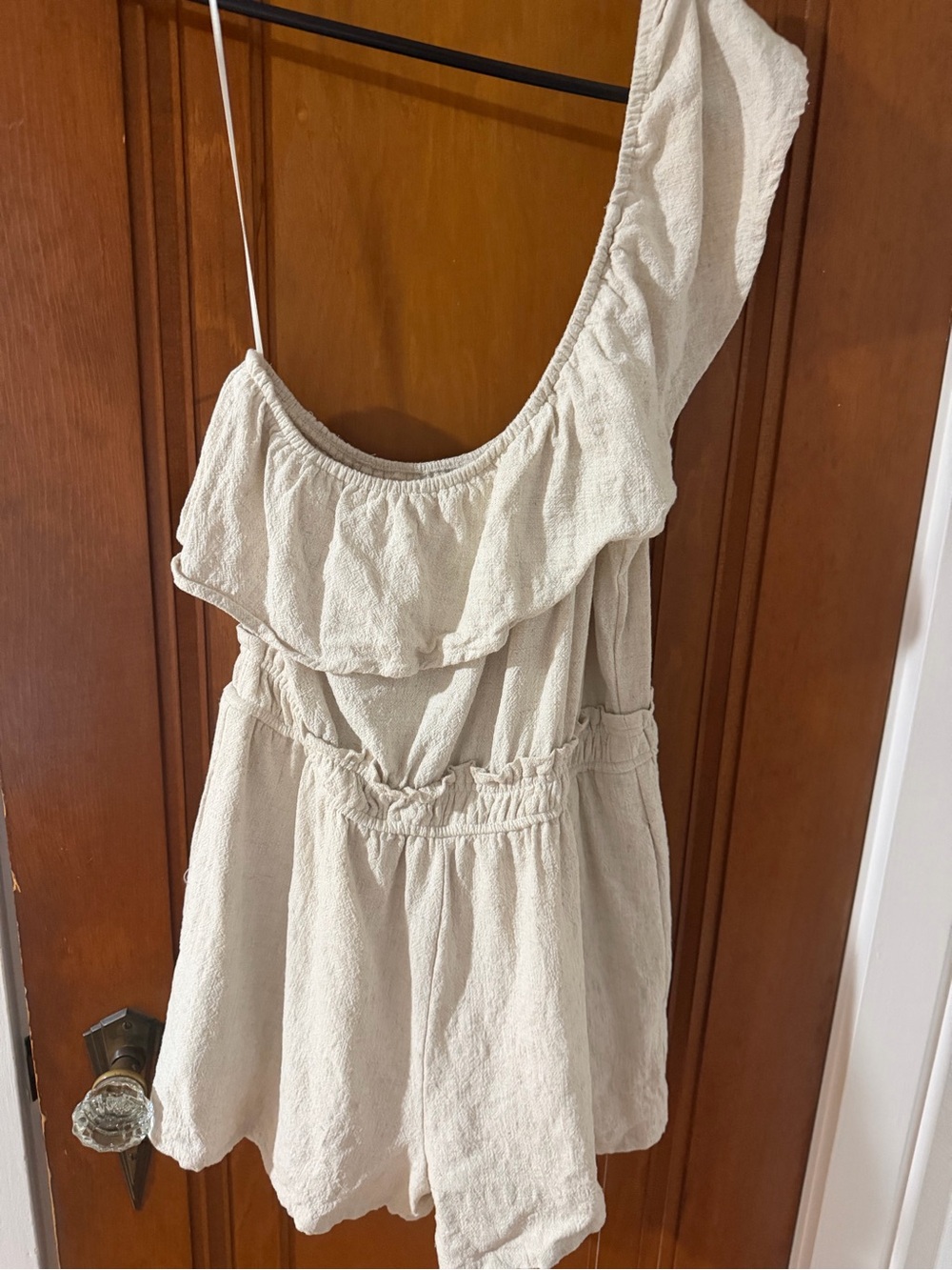 Wild Fern One-Shoulder Cream Women's Romper Dress